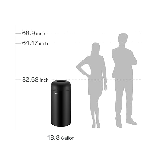 71 Liter / 18.8 Gallon Commercial Open Top Trash Can, Big Capacity, Brushed Stainless Steel (Black)