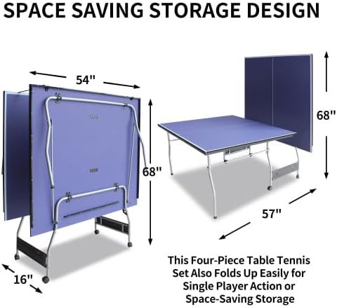 8ft/9ft Mid-Size Table Tennis Table Foldable & Portable Ping Pong Table Set for Indoor Games with Net, 2 Table Tennis Paddles and 3 Balls