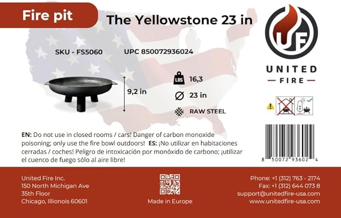 Fire Pit Yellowstone 23" Outdoor Fire Bowl, Steel Firepit for Patio, Backyard & Garden (23" Yellowstone)