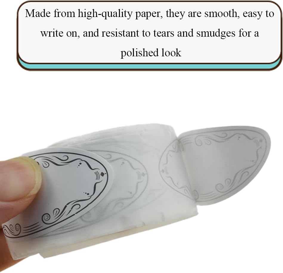 HAHIYO 1*2.25In 150P Oval White Kraft Stickers with Black Artistic Border - Timeless Design Blank Kraft Labels Roll to Write On Durable Dot Stickers for Jar Canning Labels Price Tags Store Organizing