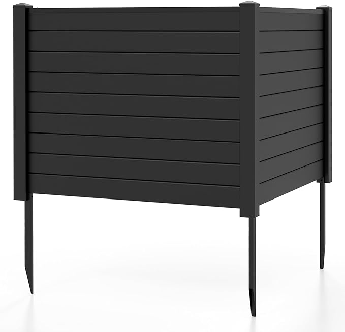 Giantex Air Conditioner Fence 2 Panels - 48''W x 36''H Outdoor Privacy Screen Trash Can Enclosure with 3 Stakes, PVC Vinyl Freestanding Picket Fences for Garden Patio Lawn AC Unit Pool Pump, Black