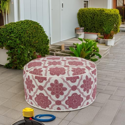 Kozyard Inflatable Ottoman Stool - Portable Round Pouf for Indoor/Outdoor Use - Perfect Small Foot Rest or Seating for Kids and Adults - Ideal for Camping or Home (Vintage Red)