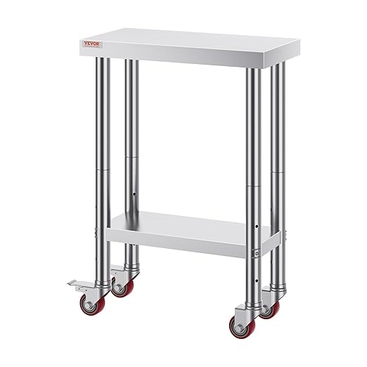 Vevor Stainless Steel Work Table with Wheels 24 x 12 x 32 Inch Prep Table with 4 Casters Heavy Duty Work Table for Commercial Kitchen Restaurant Business : Industrial & Scientific