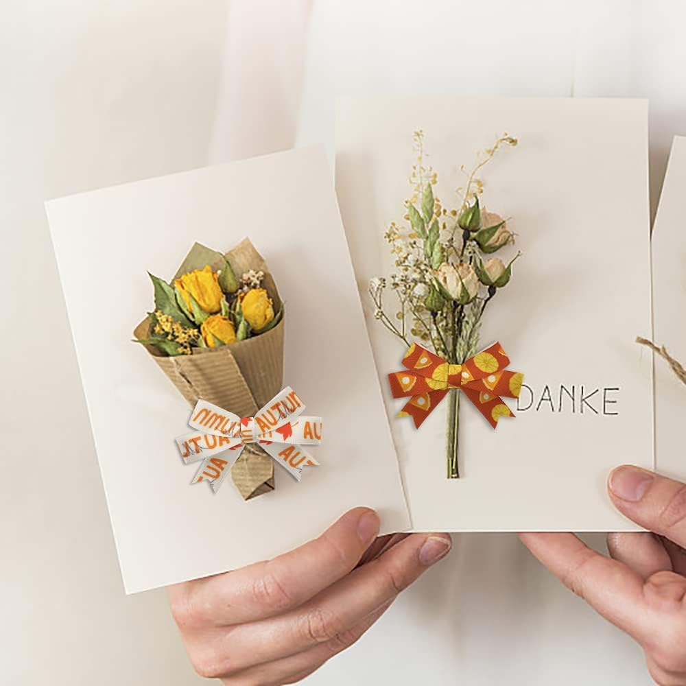 4 PCS Thanksgiving Fall Ribbons Pumpkin Leaves Printed Grosgrain Ribbons White Orange Ribbon Hello Autumn Craft Ribbons for Gift Wrapping Fall Thanksgiving Decor (20 Yards, 0.78''&0.39'')