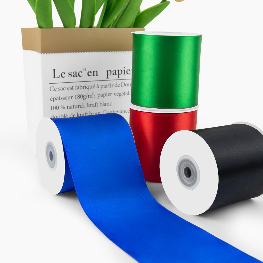 3" Width x 25 Yards Satin Fabric Ribbon, Red Ribbon Perfect for Wedding Car, Chair Sash, Grand Opening Ceremony, Big Bows, Embroidery, Floral Crafts, Party Decoration