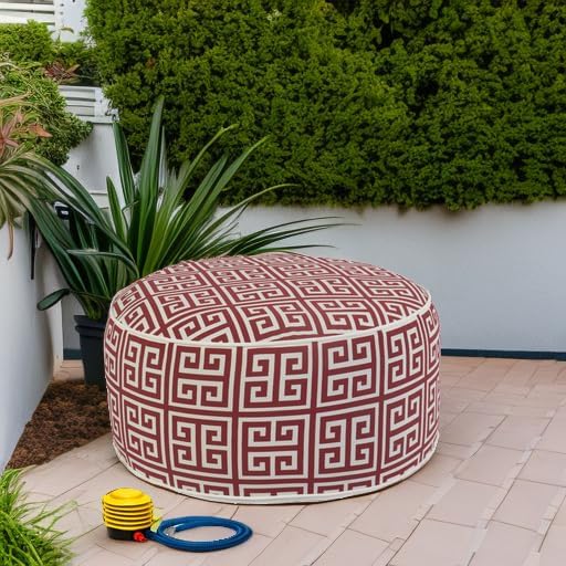 Kozyard Inflatable Ottoman Stool - Portable Round Pouf for Indoor/Outdoor Use - Perfect Small Foot Rest or Seating for Kids and Adults - Ideal for Camping or Home (Ruby Red)