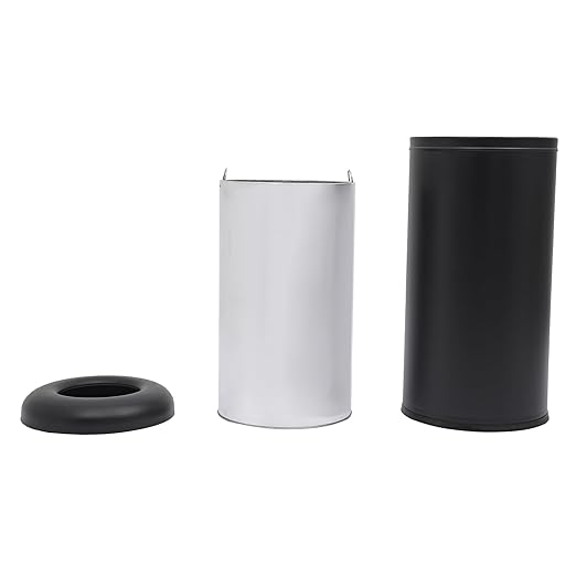 15.48 Gallon Commercial Trash Can, Black Open Top Outdoor Indoor Waste Container Stainless Steel Large Garbage Enclosure with Lid, 15 x 30.7 inch