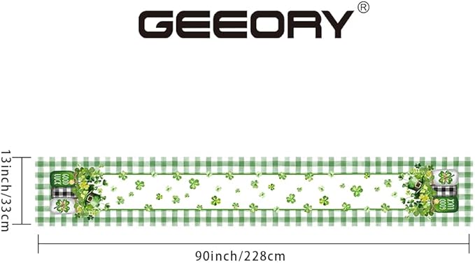 GEEORY St. Patrick's Day Table Runner 13 x 90 Inch, Shamrocks Plaid Mason Jar Decorative Holiday Table Decoration for Kitchen Dinning, Indoor Outdoor Dinner Party Décor GT142-90