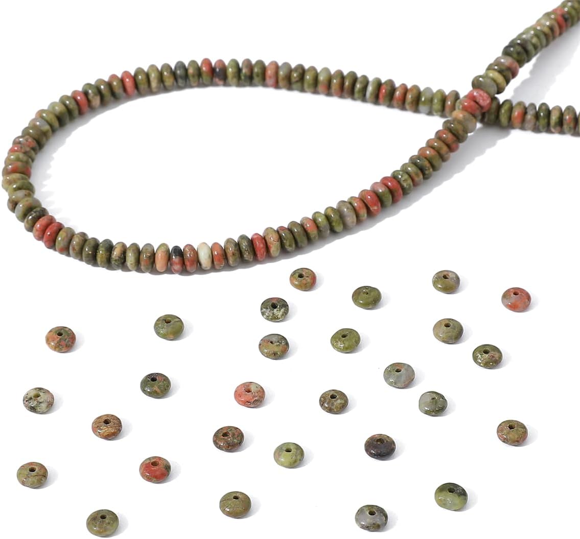 Natural Unakite Disk Stone Beads 4x2mm 160pcs Rondelle Loose Semi Gemstone Beads for Jewelry Making Design