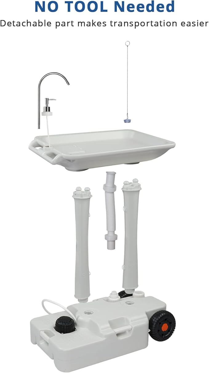 VINGLI 30L Upgraded Portable Sink| Rolling Hand Wash Basin Stand with Towel Holder & Soap Dispenser & Wheels, Perfect for Garden/Camping/Outdoor Events/Gatherings/Worksite/RV/Indoor, White