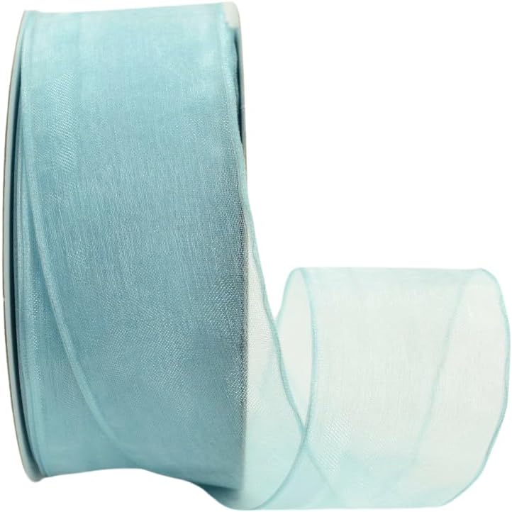 Ribbon Bazaar Sheer Organza Wired Ribbon - 100% Polyester Wire Edged Ribbon for Floral Decor, Table Arrangements, Apparel Embellishment & More - 2-1/2" Light Blue 50yd