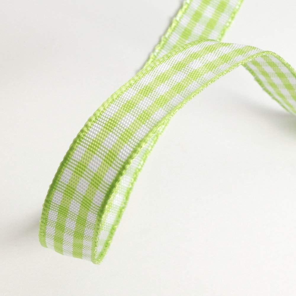 Apple Green Gingham Plaid Checked Ribbon 25 Yard Each Roll 100% Polyester (3/8", Apple Green)