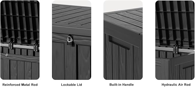DRATO 120 Gallon Large Deck Box, Outdoor Storage Box for Patio Furniture, Patio Cushions, Gardening Tools, Pool Supplies,660lbs Weight Capacity,Waterproof Resin Storage Boxes(Black,120 Gallon)