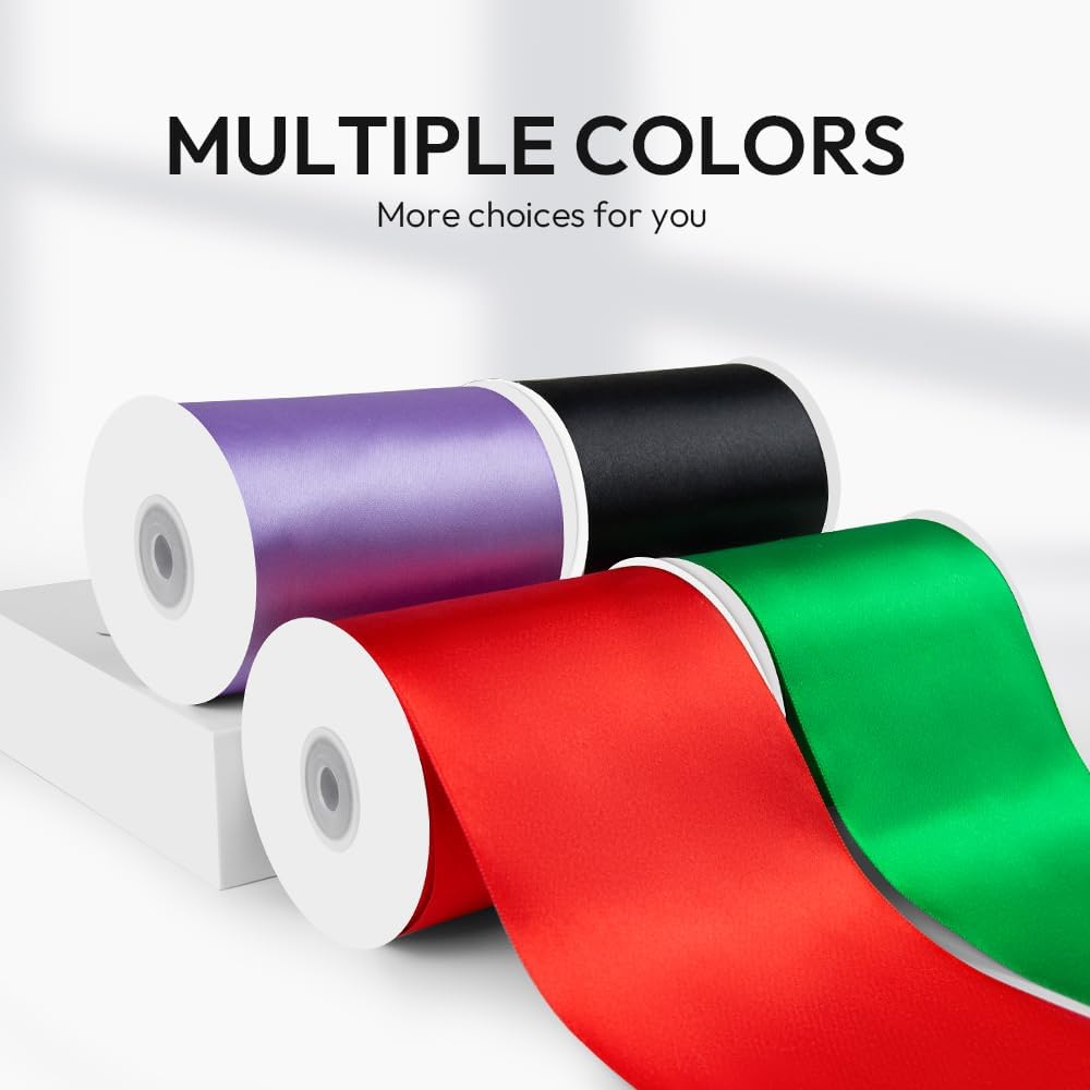 4" Width x 25 Yards Satin Fabric Ribbon, Red Ribbon Perfect for Wedding Car, Chair Sash, Grand Opening Ceremony, Big Bows, Embroidery, Floral Crafts, Party Decoration