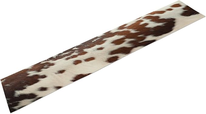 Cow Print Table Runner, Western White Brown Cowhide Rustic Coffee Table Runner for Home Kitchen Dining Room Farmhouse 13x70in