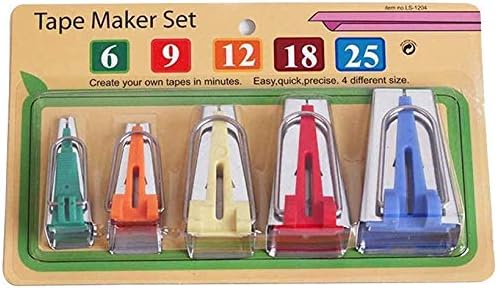 YICBOR Fabric Bias Tape Maker Tool, 5in1, Sewing Quilting, 6mm 9mm 12mm 18mm 25mm, Multicolour, Tape Maker Tool Set