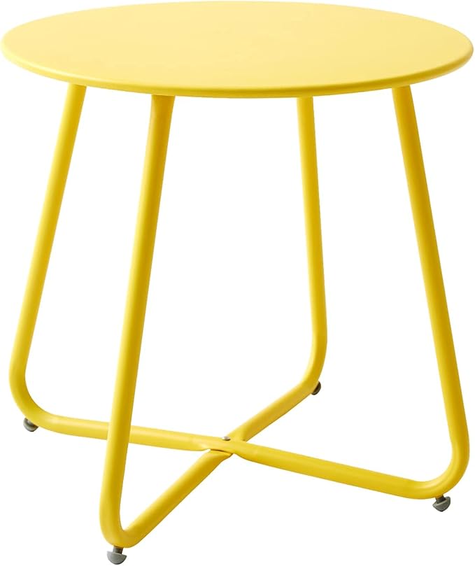 Outdoor Table Small Patio Side Table Waterproof Round Metal Side Table Weather Resistant Portable Outdoor and Indoor End Table for Garden, Balcony, Yard (Yellow)
