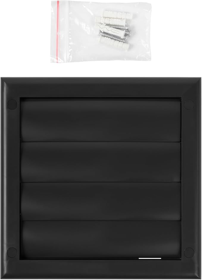 Plastic 4" Black Dryer Vent Cover with Flange - Exhaust Ventilation Grille with Shutters - Louvered Air Vent for Bathroom, Kitchen, Garage Various Ventilation Systems Ø3.9" / 7.5" x 7.5"