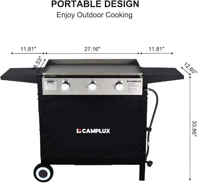 CAMPLUX Flat Top Griddle, Propane gas outdoor grill Griddle Cooking Station for Camping,BBQ,Tailgating or Picnicking, Stainless Steel, Silver, Black