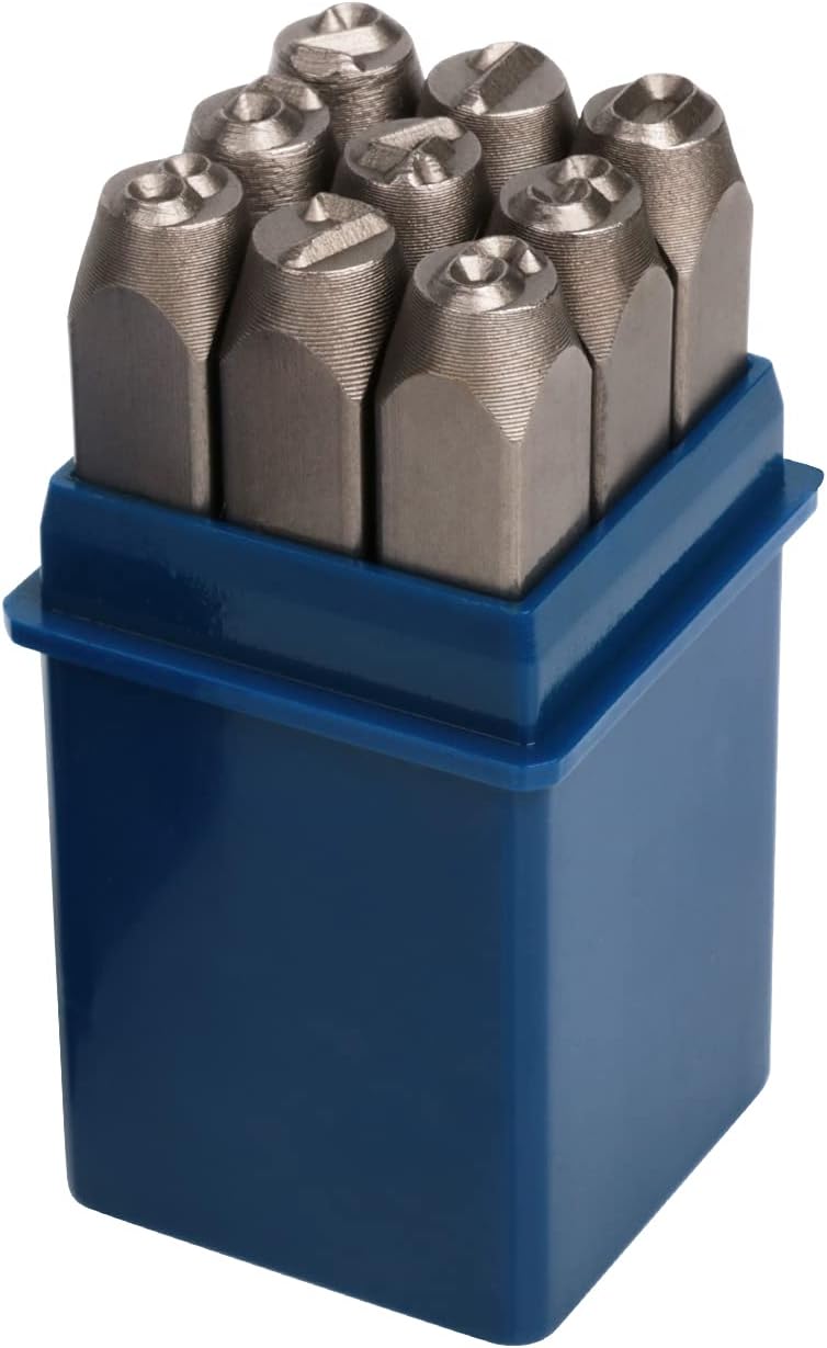 YKLP 1/4" Metal Number Stamps Set, 6mm Steel Number Punch DIY Tool for Leather, Brass, Aluminum, Mild Steel 9Pcs(0-9)
