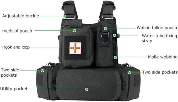 BOMTURN Great Tactical Outdoor Vest for Men Multifunctional Modular Molle Vest with Metal Buckles
