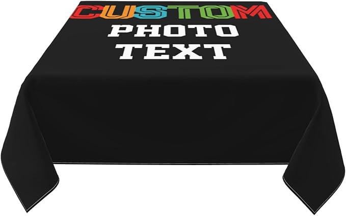Custom Square Tablecloth, Design Your Logo Text Photo, Personalized Oil Proof Wipeable Table Cover for Restaurant, Family Party, Picnic, Wedding Anniversary Decoration, 60in