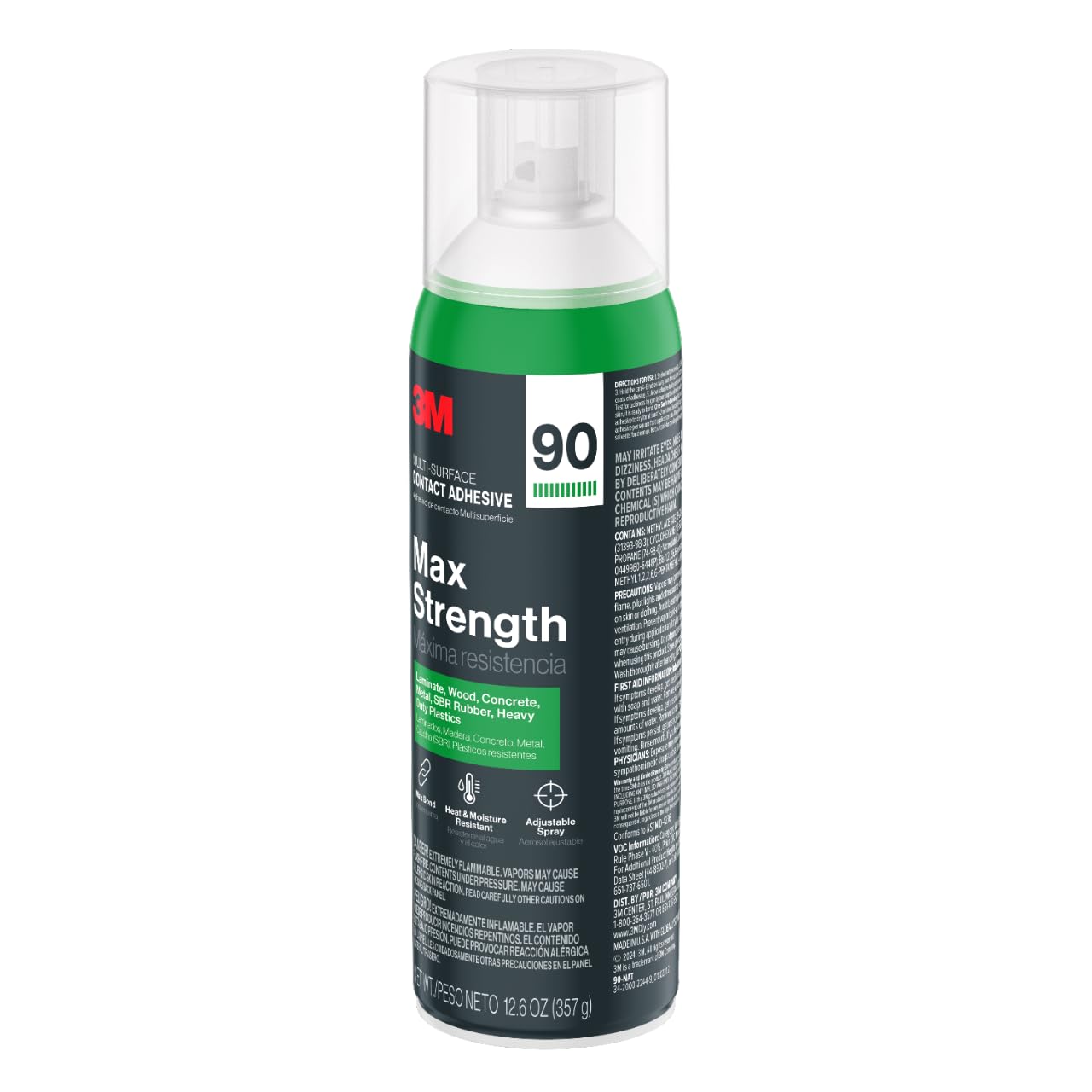 3M Max Strength 90 Multi-Surface Contact Adhesive, 12.6 oz., Low VOC, Max Bond, Heat & Water Resistant, Adjstable Spray for Metal, Wood, Plastics, Laminates, and Concrete (99-NAT)