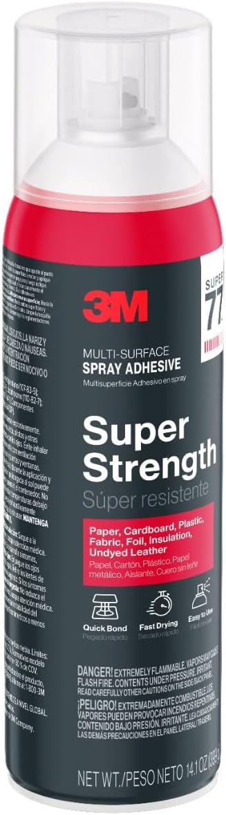 3M Super 77 Multi-Surface Spray Adhesive, 14.1 oz., Low VOC, Quick Bond, Fast Drying, Clear Finish for Foil, Foam, Paper, Metal, Plastic, Fabric, and Cardboard (77-NAT) (Pack of 2)