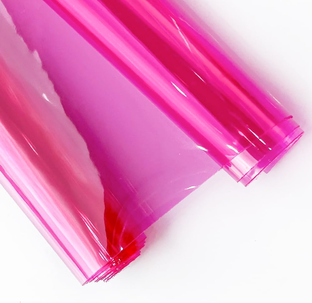 HYANG DeepPink Transparent PVC Super Clear Holographic Vinyl Faux Leather Sheets 1 Roll 12" x 47" (30cm x 120cm) for DIY Bows Earrings Bags DIY Crafts Making