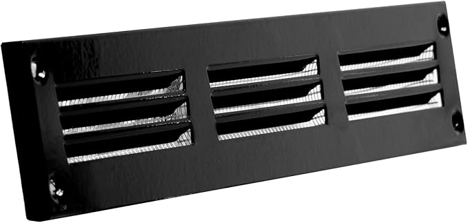 Repa Market 12x2 Inch Air Vent Cover/Black Galvanized Steel Louvered Grill Cover with Mesh Screen/Wall or Ceiling Vent/Durable Flush Mount HVAC Register for Indoor and Outdoor Ventilation