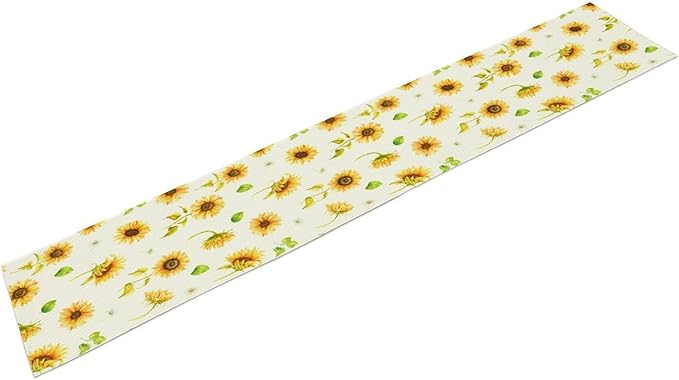 Yellow Sunflower Table Runner, Seasonal Spring Summer Flowers Table Decor for Kitchen Dining Room Coffee Holiday Kitchen Dining 13x120in