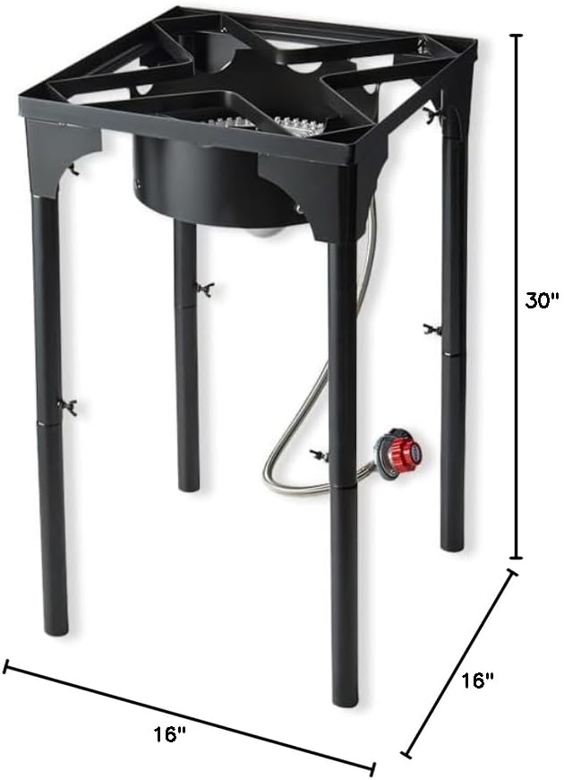 Adjustable Tall Gas Stove with Hose Guard, Steel Heavy Duty Single Burner Outdoor Patio Stove, Tank Cooker Perfect for Deep Frying or Steaming, Turkey Fry, Catered Events, Camping, Range - 110,000BTU