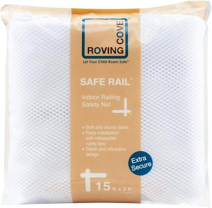 Roving Cove Stair Banister Guard 15ft x 3ft, Railing Safety Net for Baby Proofing, Child Safety Stairway Cover, Balcony Mesh Netting, Pearl White