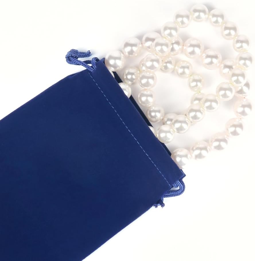 HRX Package 20pcs Velvet Jewelry Bags, 5x7 inch Blue Cloth Gift Drawstring Pouches Baggies Sacks for Dice Ornament