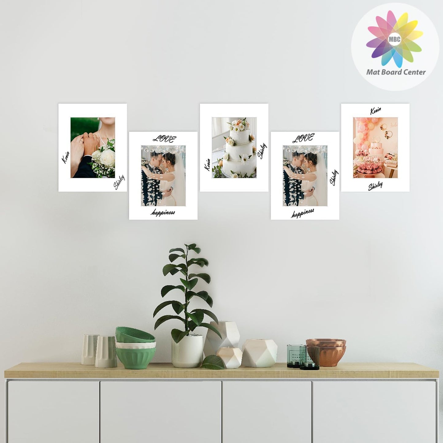 MBC Mat Board Center, 5 Pack 8.5X11 for 6X8 White Picture Mats Frame Mattes, Bevel Cut, Acid Free, 4-Ply Thickness