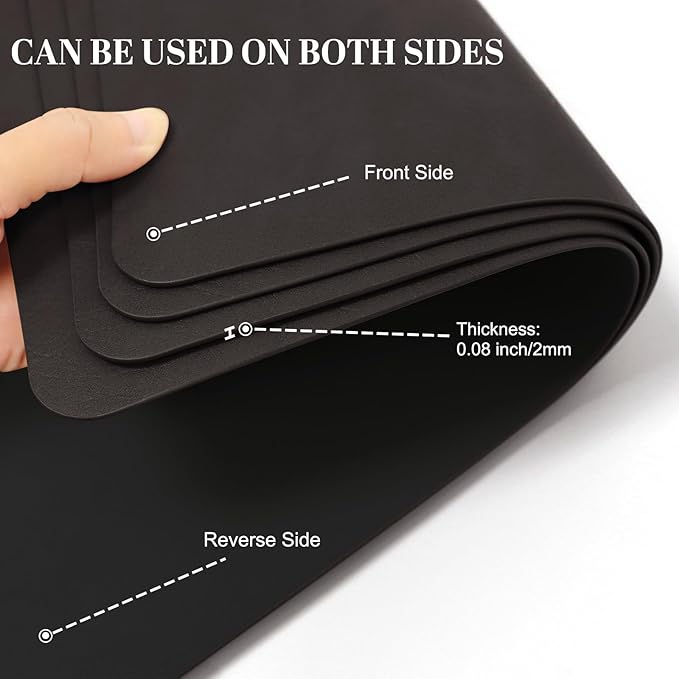 Faux Leather Placemats, Set of 4, 12''×17' Textures on Both Sides, Heat-Resistant, Waterproof and Oil-Proof, Reversible Place Mats for Kitchen, Dining Table, Outdoor-Coffee&Black