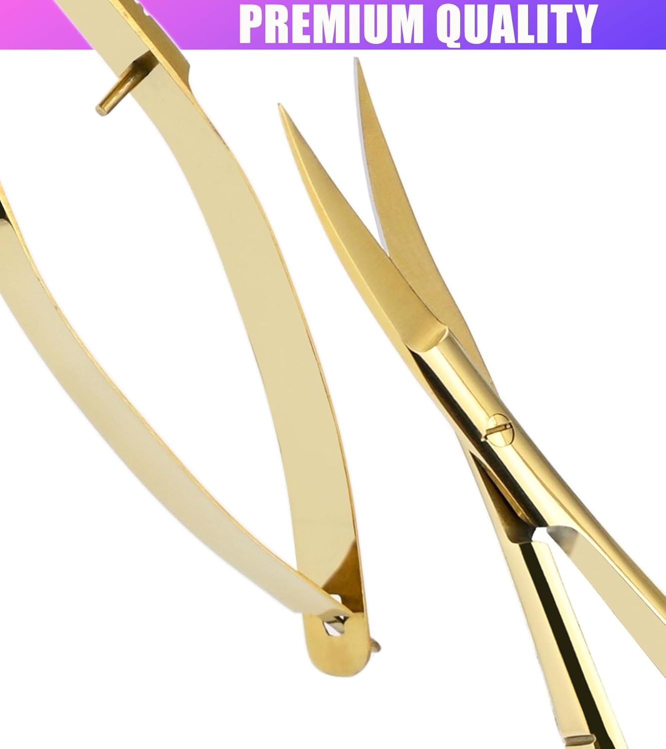 Cross Edge Curved Spring Scissors 5 Inch Stainless Steel Precision Eyebrow & Eyelash Shaping & Trimming Scissor, Snips Squeeze, Embroidery, Knitting Micro Tip Craft Scissors (Gold)