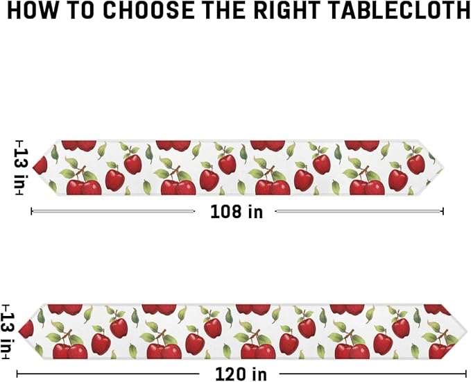 Apples Leaves Table Runners 120 Inches Long Table Runner Washable Kitchen Dining Tabletop Decor for Indoor Outdoor Party Wedding Dining Room Coffee Table Decoration 13x120 Inch