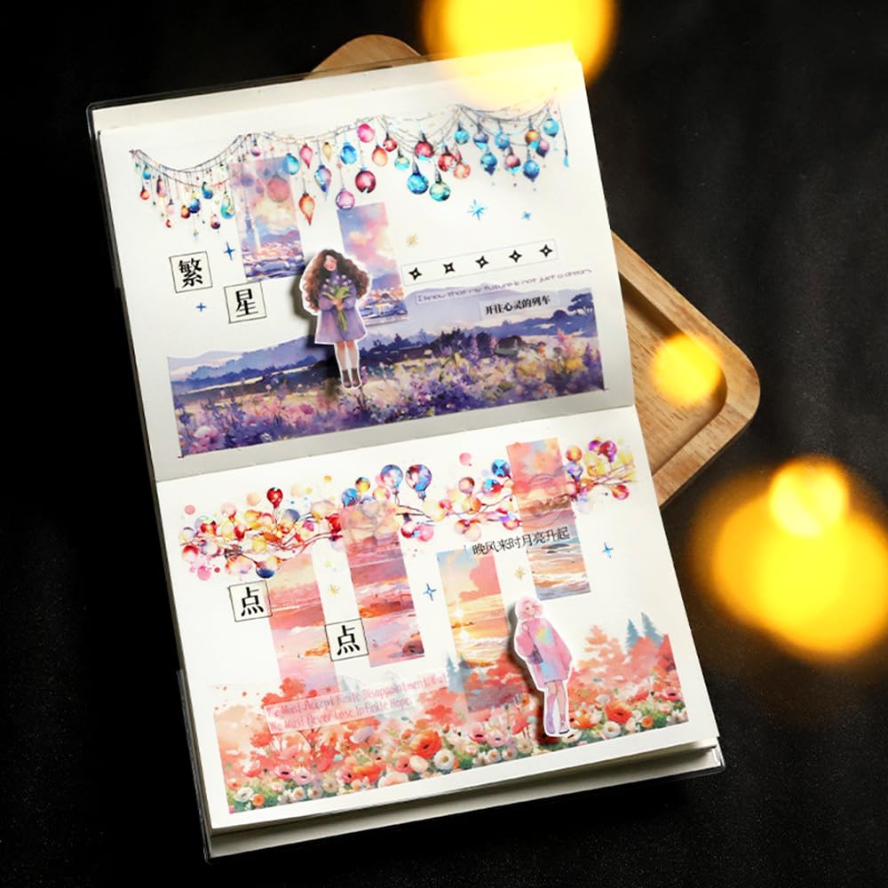 6 Rolls Holographic PET Tape Stickers for Journaling,Romantic Lights Series Glitter Washi Tape,Self-Adhesive Vintage Washi Tape Stickers,Decorative Tape for Scrapbook Photo Album Gift Wrap DIY Crafts