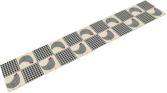 Farmhouse Rooster Table Runner, Rustic Farm Chicken Black White Plaid Buffalo Retro Coffee Table Center Decor for Home Kitchen Dining Patio Party Indoor Outdoor Table Decorations, 13" X 36"