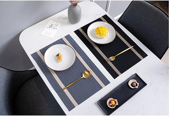 PIGCHCY Placemats Set of 6, Black Elegant Placemats Washable Non-Slip Luxurious Durable Table Mats for Home/Dining Room Decoration