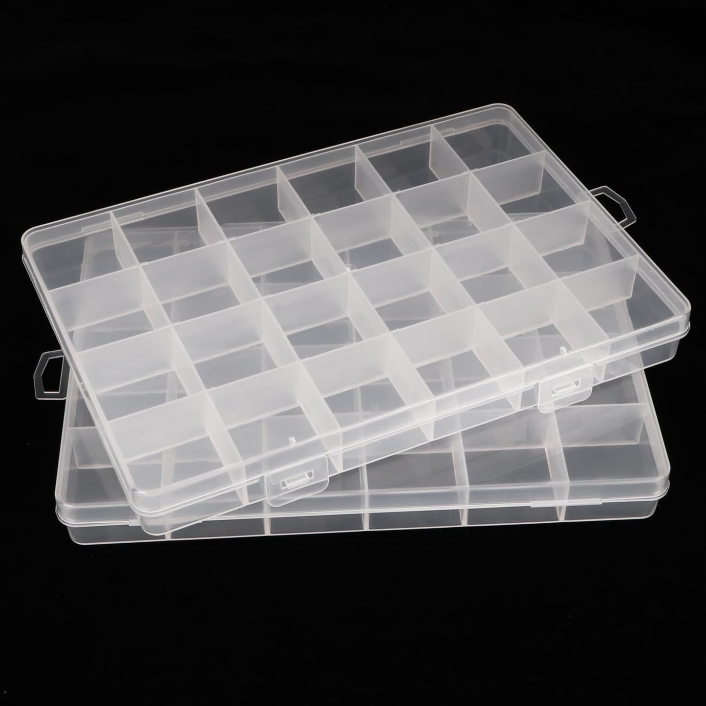 2pcs 24 Grids Clear Plastic Organizer Box Fixed Compartment Storage Container for Craft, Beads, Jewelry, Small Parts, 7.4X5.1X0.86 INCH