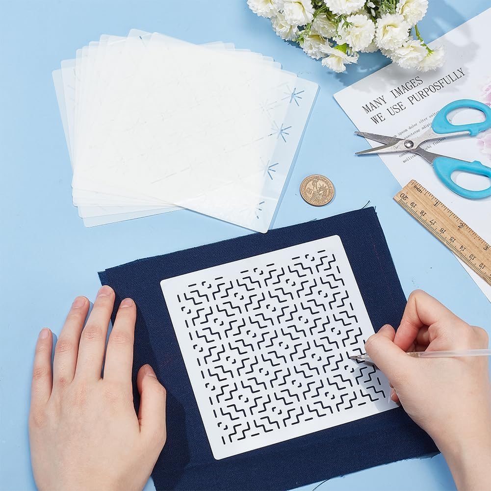 FREEBLOSS Embroidery Stencils - Geometric Sashiko Patterns - Acrylic 14x14cm