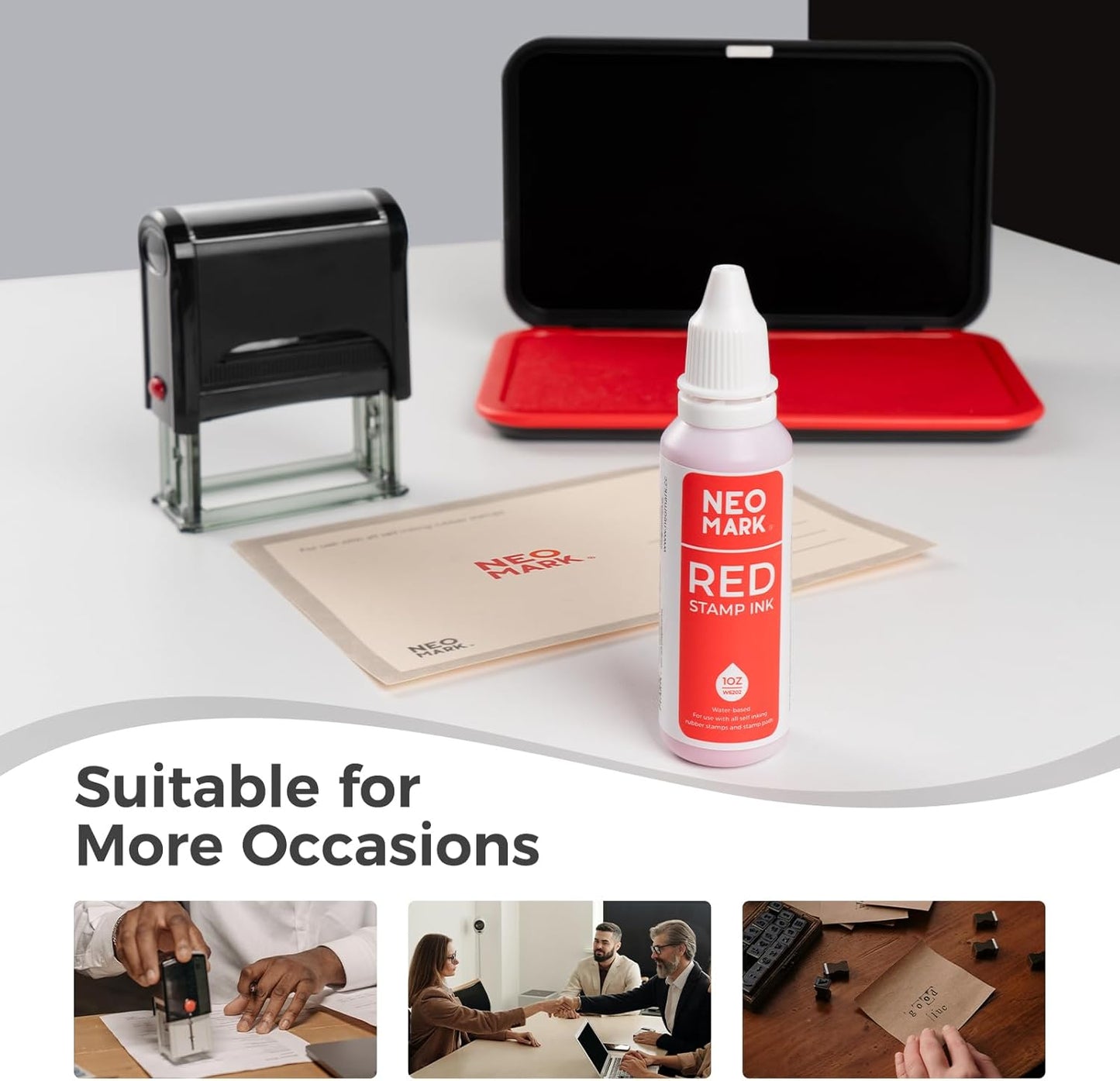 Premium Stamp Ink, Quick-Drying and AP-Certified Non-Toxic Refill Ink for Self-Inking Stamps, Date Stamps and Stamp Pads(Red, 1oz)