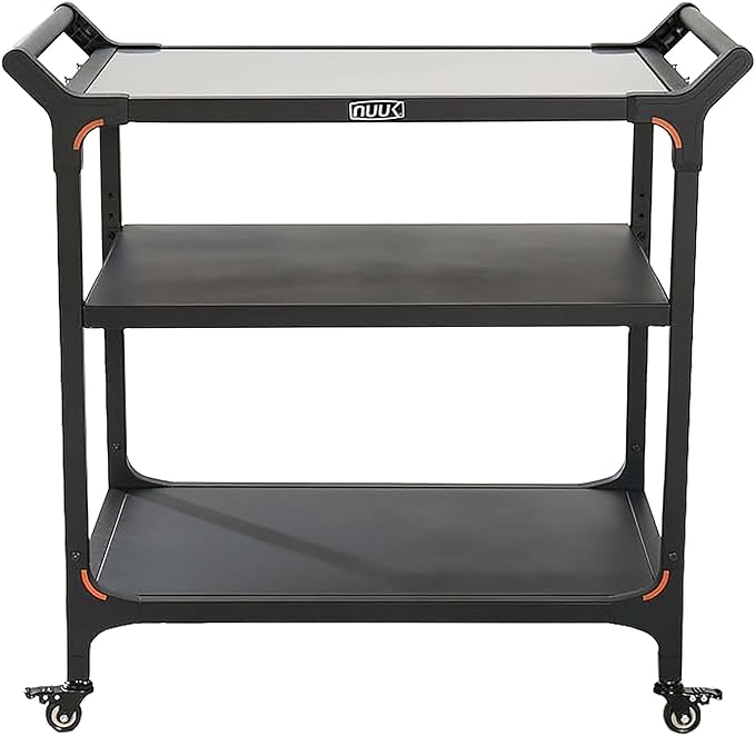 NUUK Outdoor Pizza Oven Table with Three-Shelf 24" x 32" Grill Cart Stainless Steel Rolling Prep Table with Solid Steel Frame, Outdoor Cooking Station Dining Bar Table