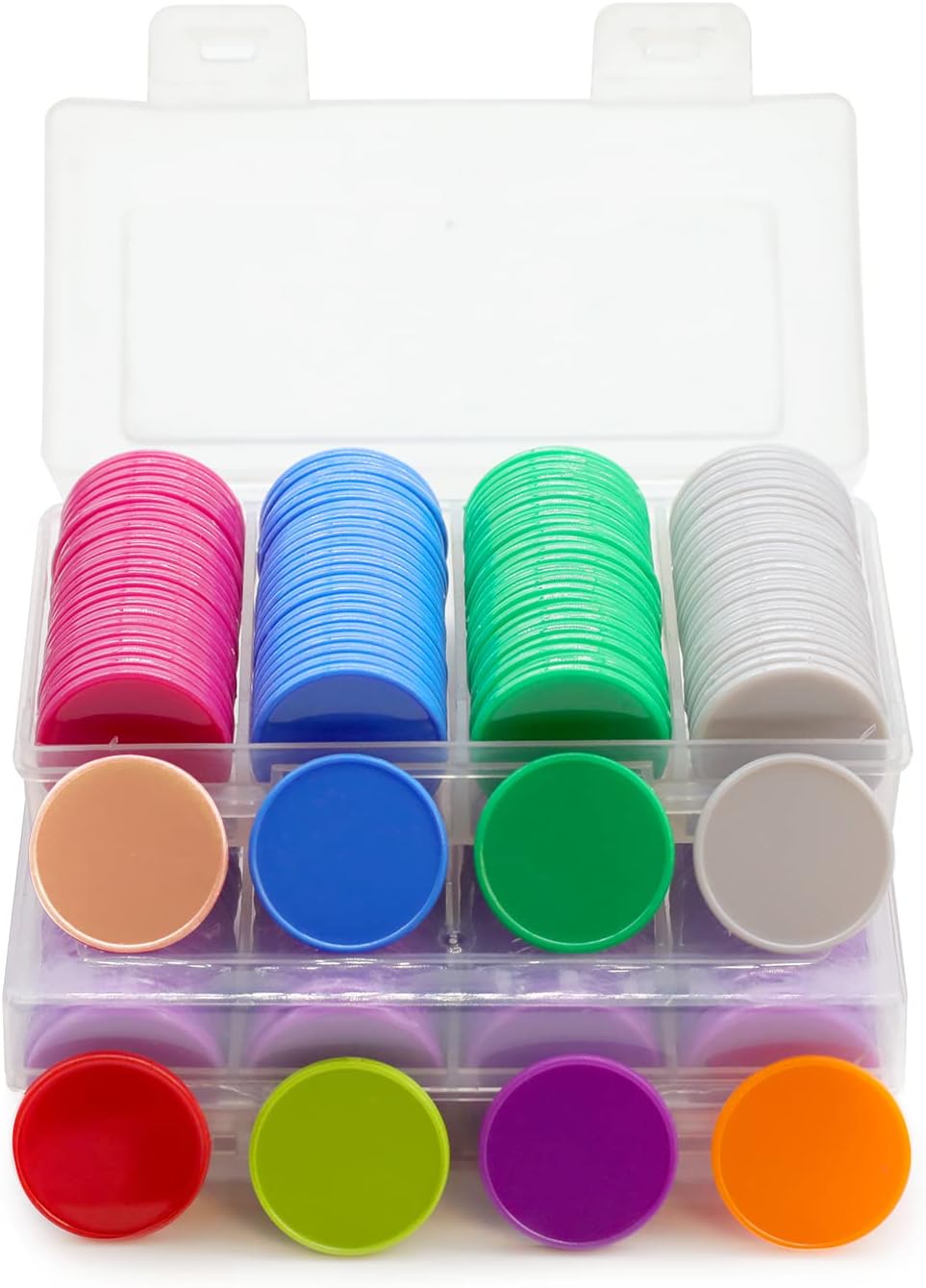 Set of 100 Opaque Plastic Learning Counters Mini Poker Chips Game Tokens with Storage Box (PeachPuff, 1.58 Inch)