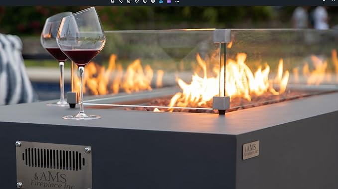 AMS Fireplace | Rectangular Fire Pit Glass Wind Guard for Sedona Fire Pit (Dark Gray) | Shielded from Patio Heater Flames | Tempered Glass with Polished Edges for Safety | Fire Table Glass Shield