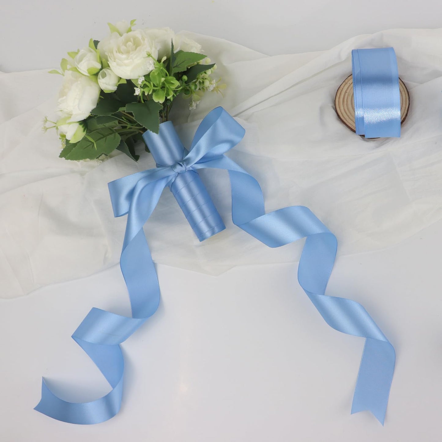 Lake Blue Solid Satin Ribbon 1-1/2 Inch 25 Yards Solid Polyester Fabric Ribbon for Gift Wrapping Wedding Christmas Baby Shower Birthday Party Decoration Handmade Immortal Flower Craft