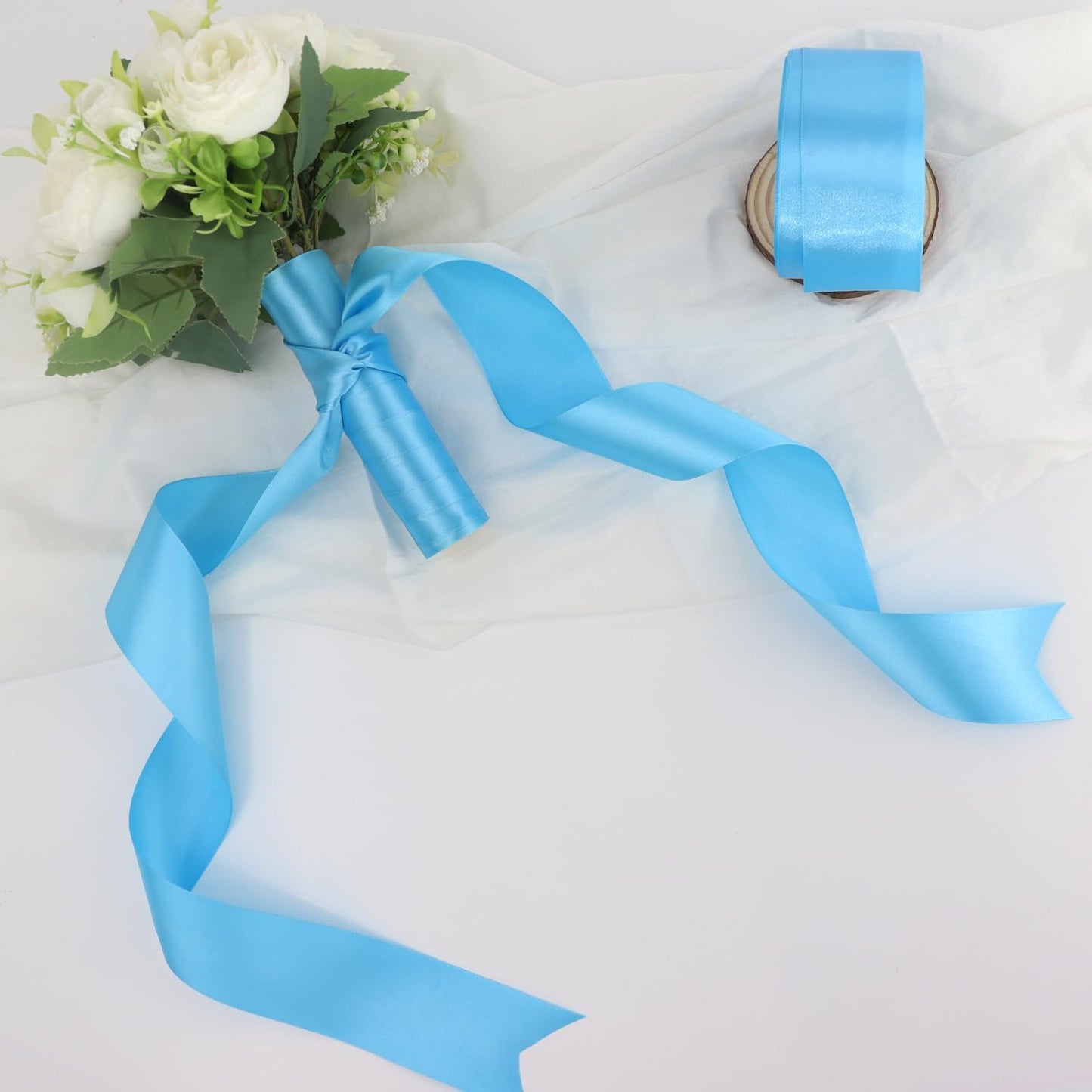 Light Blue Solid Satin Ribbon 2 Inch 25 Yards Solid Polyester Fabric Ribbon for Gift Wrapping Wedding Christmas Baby Shower Birthday Party Decoration Handmade Immortal Flower Craft