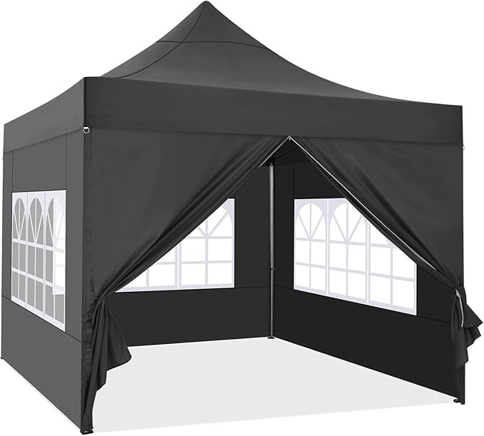 COBIZI 10x10 Pop Up Canopy Tent 10x10 Canopy with 4 Sidewalls Waterproof Heavy Duty Commercial Canopy Tent for Parties Outdoor Garden Gazebo, Carry Bag with Wheel(10x10ft, Black)